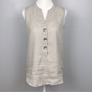 Harve Benard 100% linen natural color popover sleeveless top, size small.